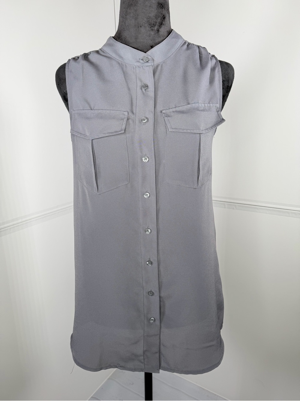 J.Crew Gray Sleeveless Utility Button Front Tunic Blouse Size 2